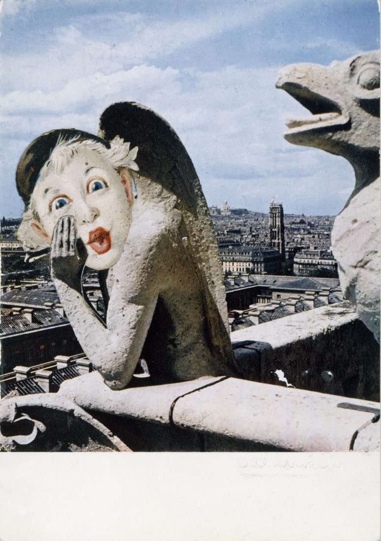 Jacques Prévert, Souvenir de Paris, [?], collage sur carte postale, Collection privée 