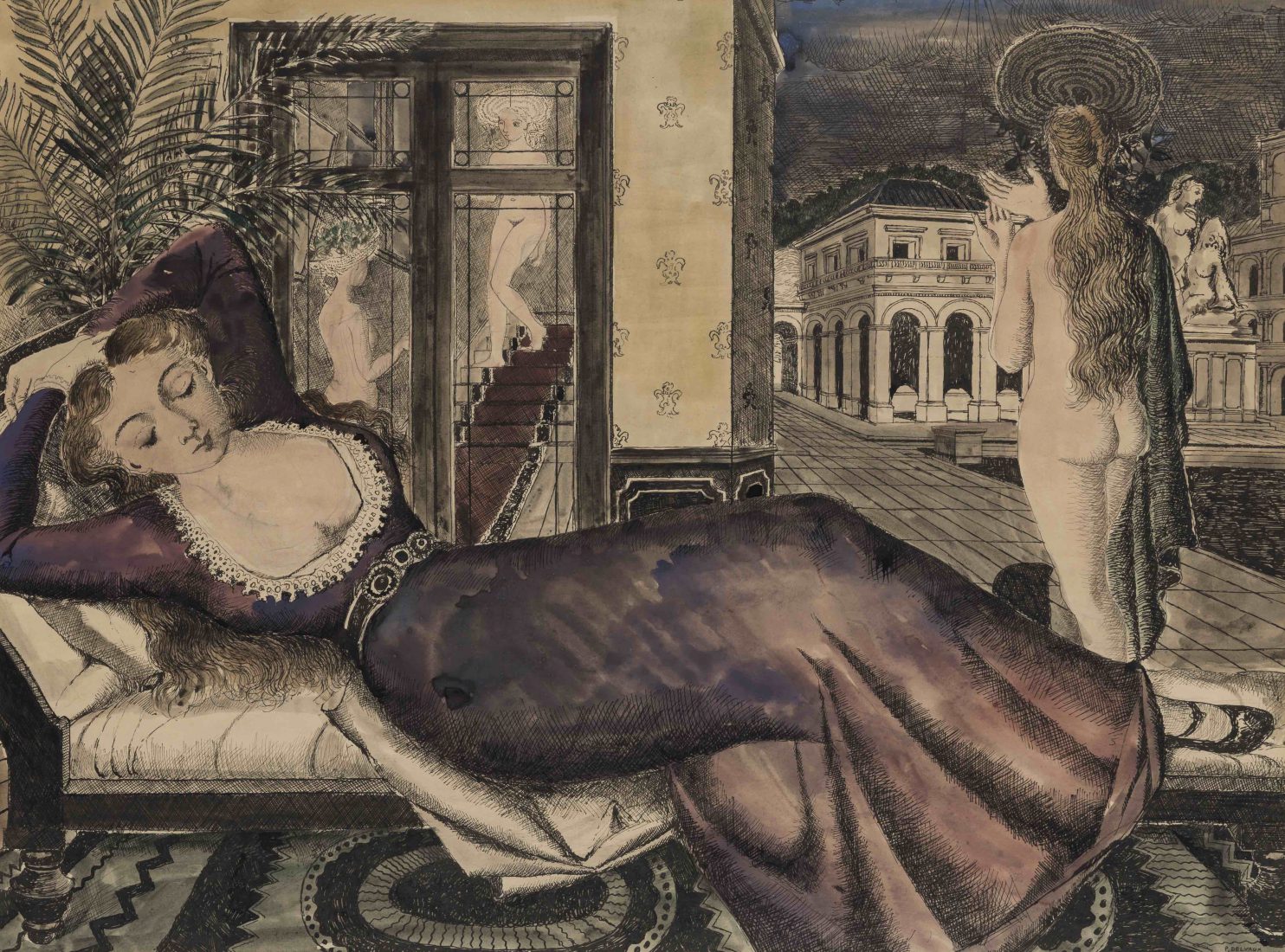 Evian Paul Delvaux, La Robe mauve, 1946 © Adagp, Paris 2017