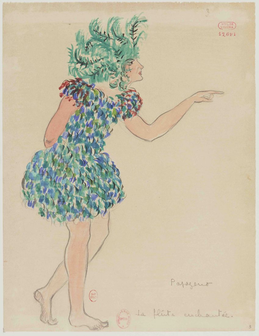 J. Drésa, maquette de costume pour Papageno dans La Flûte enchantée, 1922. Dessin. BnF, département