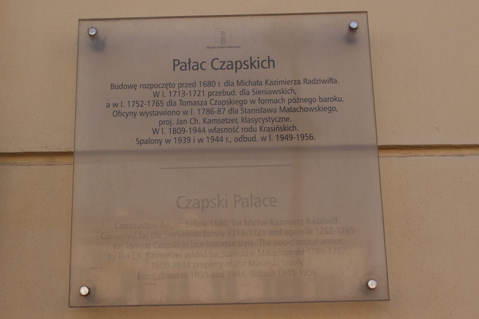 Pologne Balades et itinéraire de Chopin à Varsovie plaque Palais Czapskich