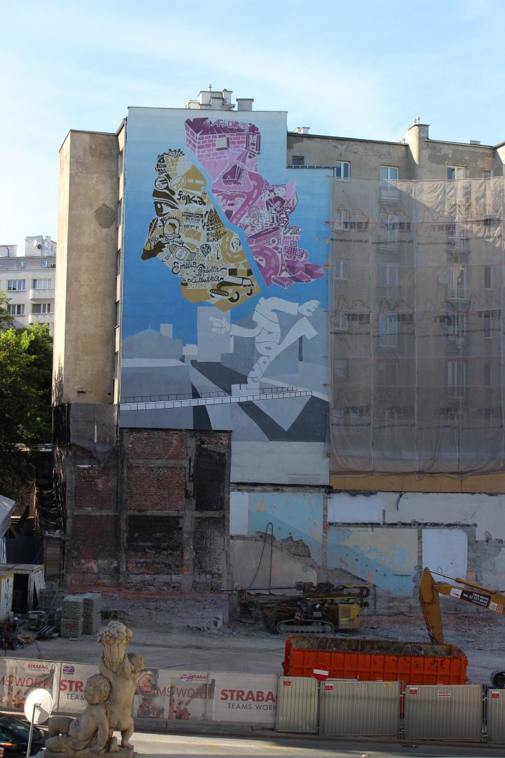 Pologne Varsovie Street art mural Chopin en forme de plan de Varsovie 