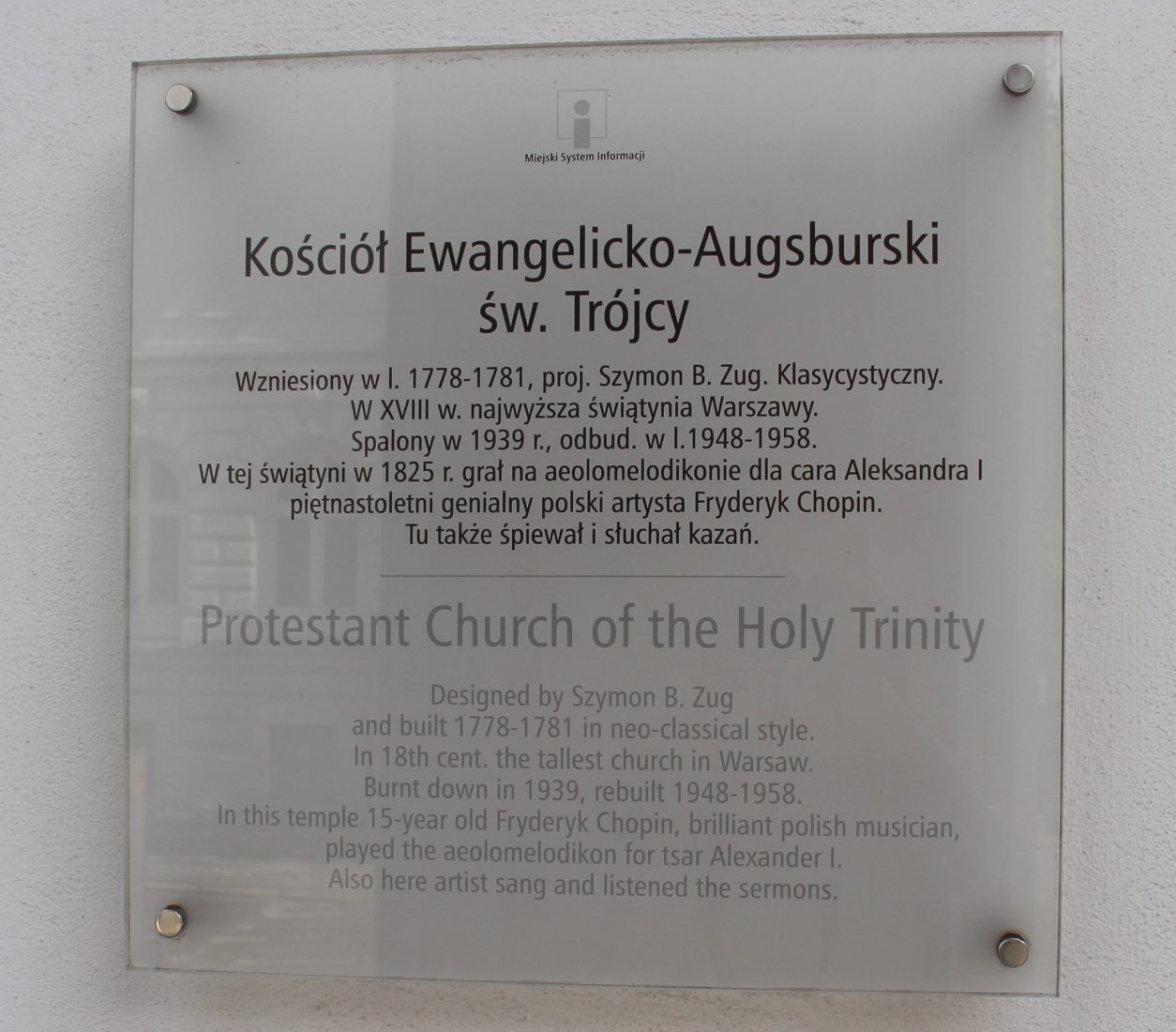 pologne varsovie Eglise Evangélique de la Sainte Trinité plaque Chopin