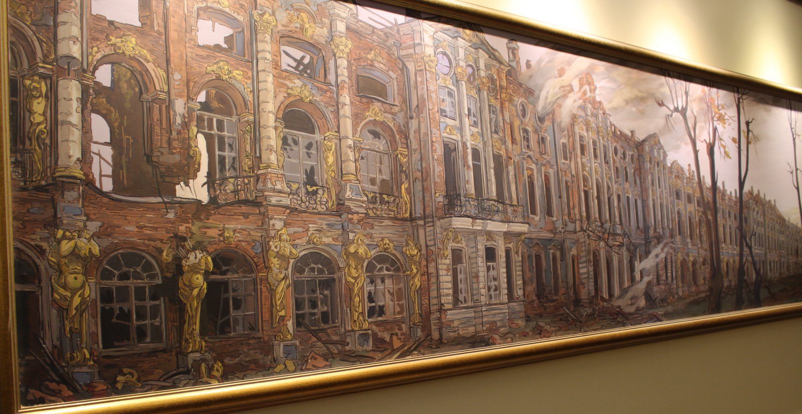 Russie - Tsarskoïé Selo fresque représentant l'incendie du palais