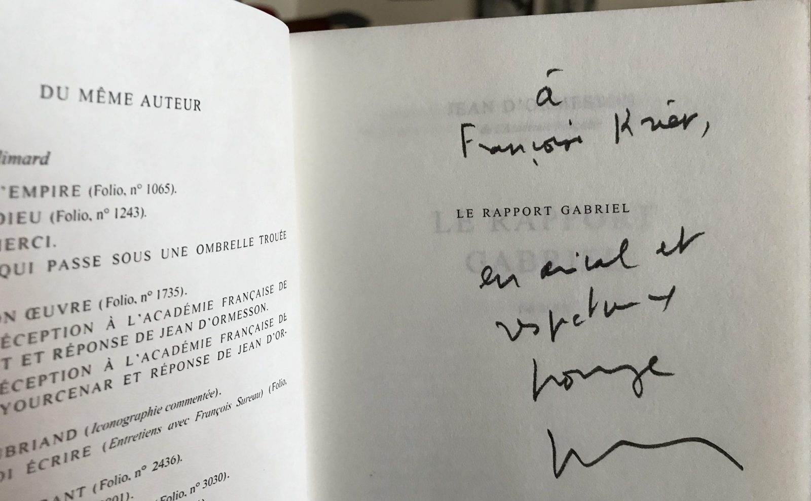 Jean d'Ormesson, livre dédicacé