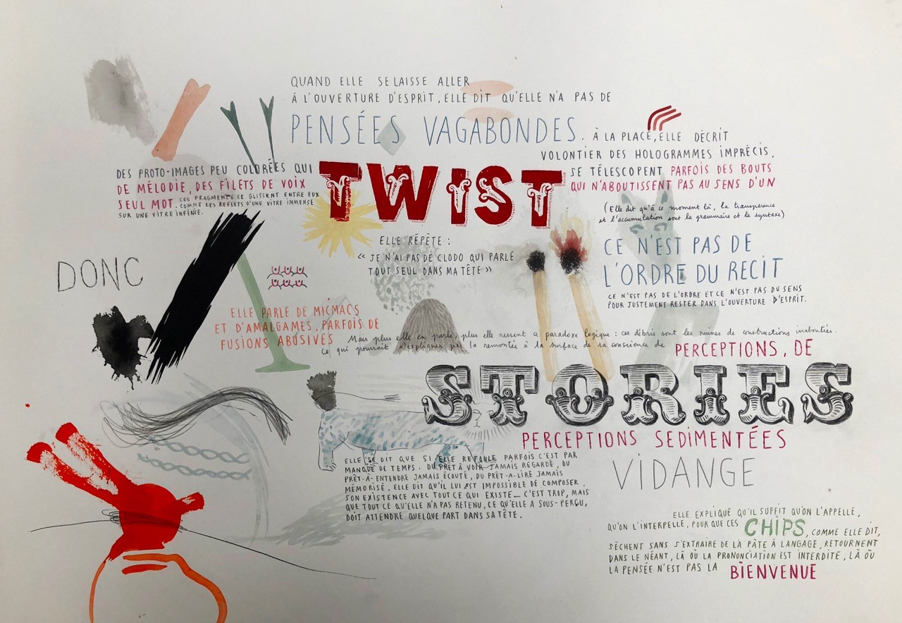 Nelly Maurel, Twist stories, 2018, 70x50cm, encre et crayon sur papier.