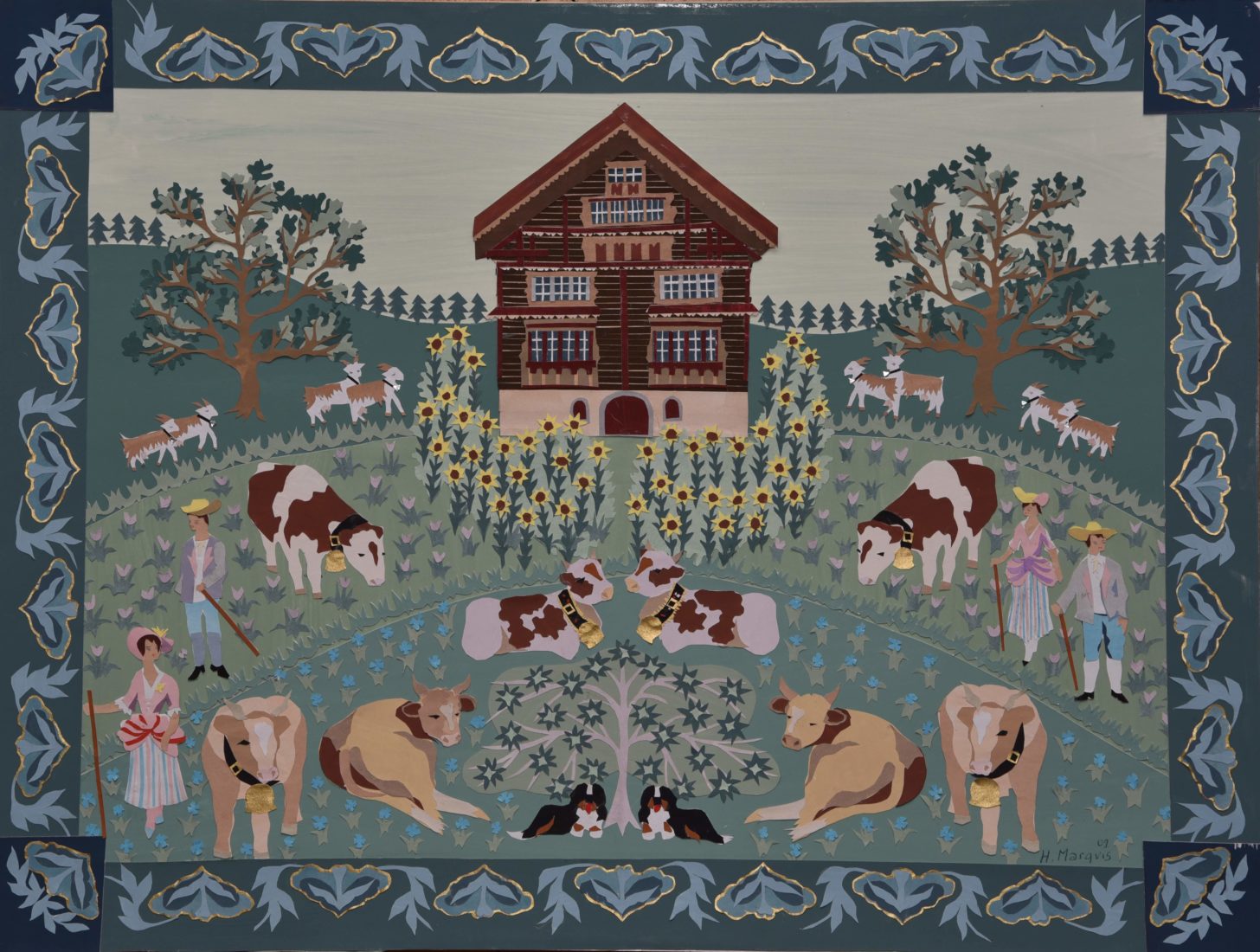 henri Marquis papier découpé Pastorale aux tournesols