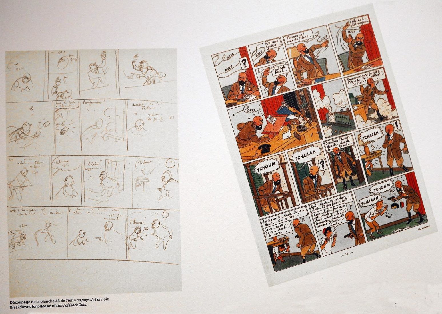 Tintin Découpage et Planche au pays de l'or noir