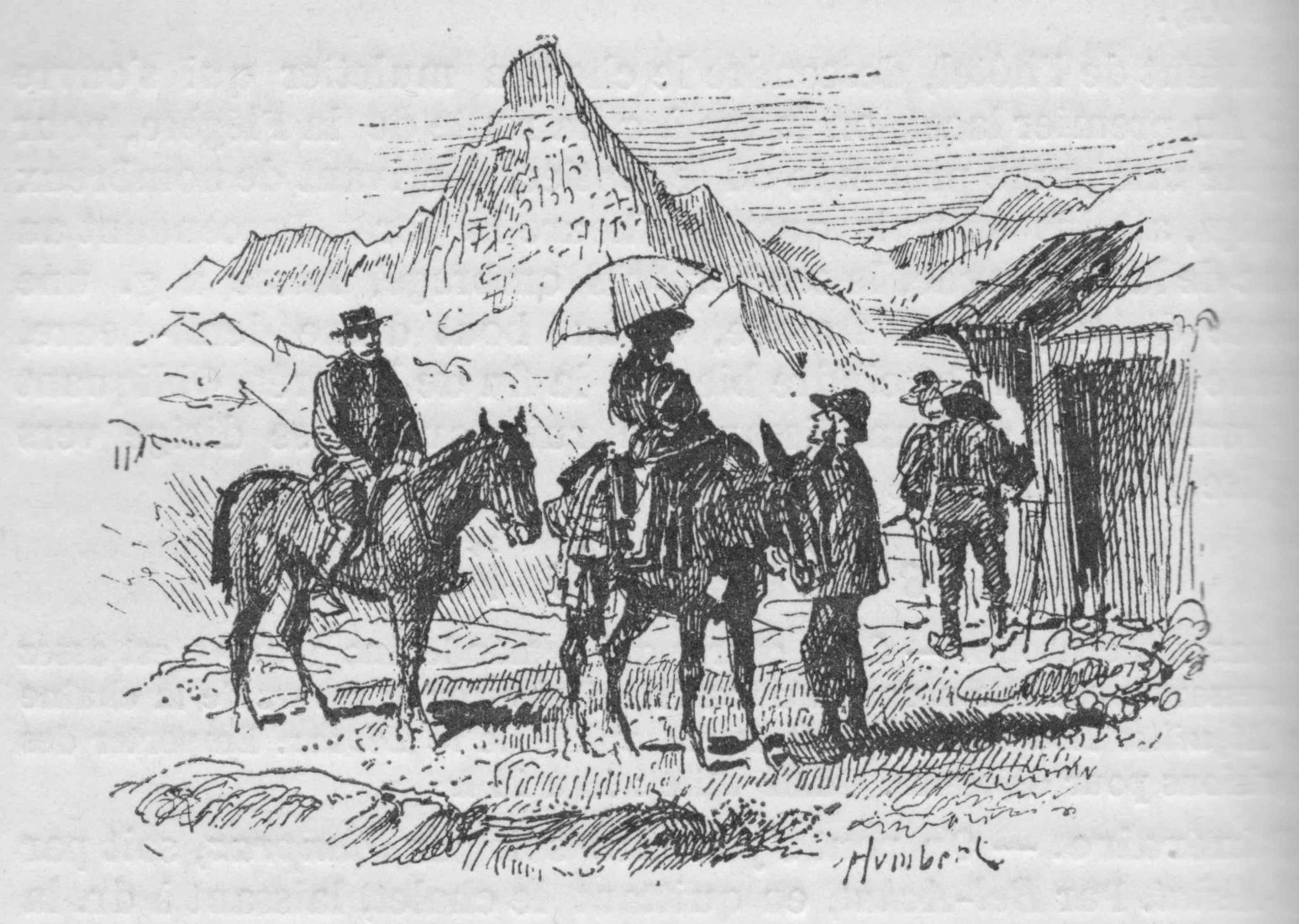 refuge du Plan de l'Aiguille - gravure ancienne mulets