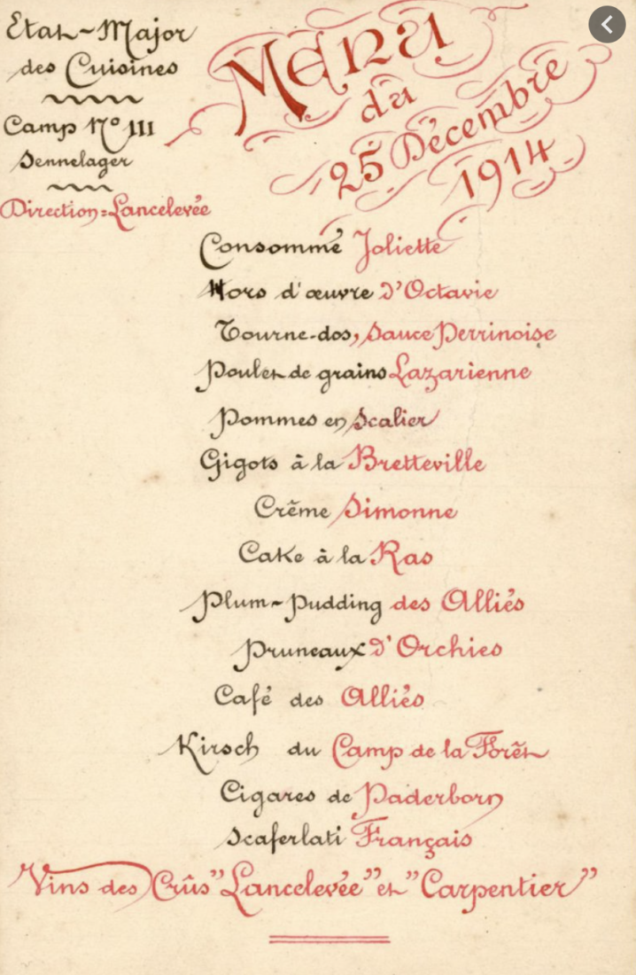 Archives municipales de Dijon menu 25 décembre 1914