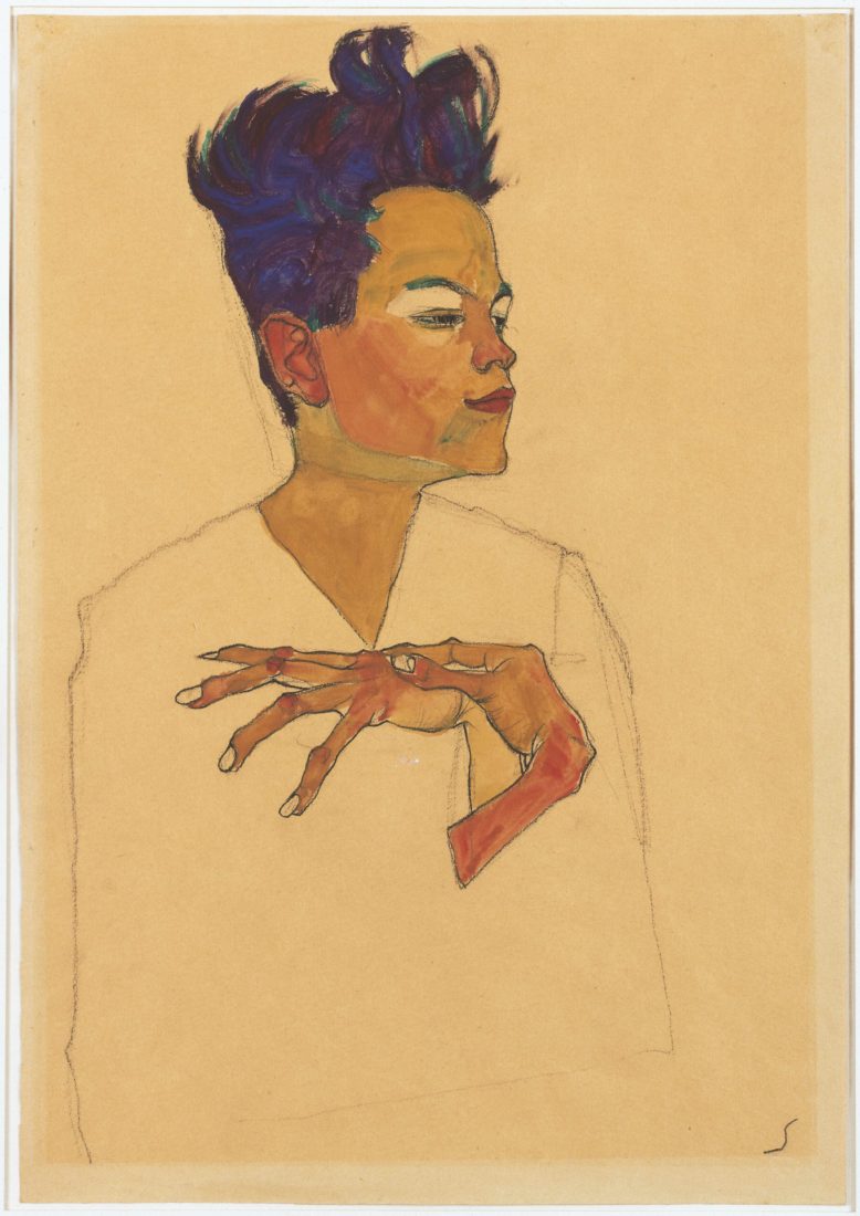  Egon Schiele (1890-1918). Autoportrait, les mains sur la poitrine,