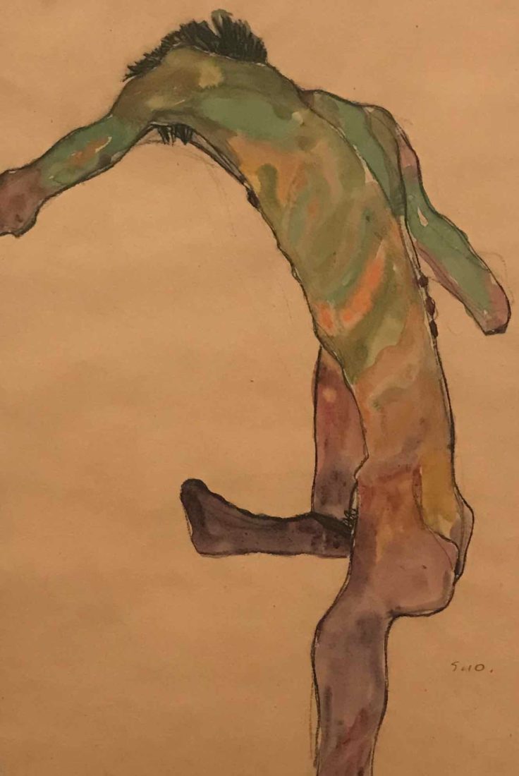 Egon Schiele (1890-1918). Nu à la jambe levée, vu de dos