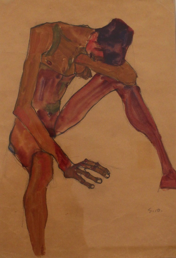 Egon Schiele (1890-1918). Nu masculin assis, 