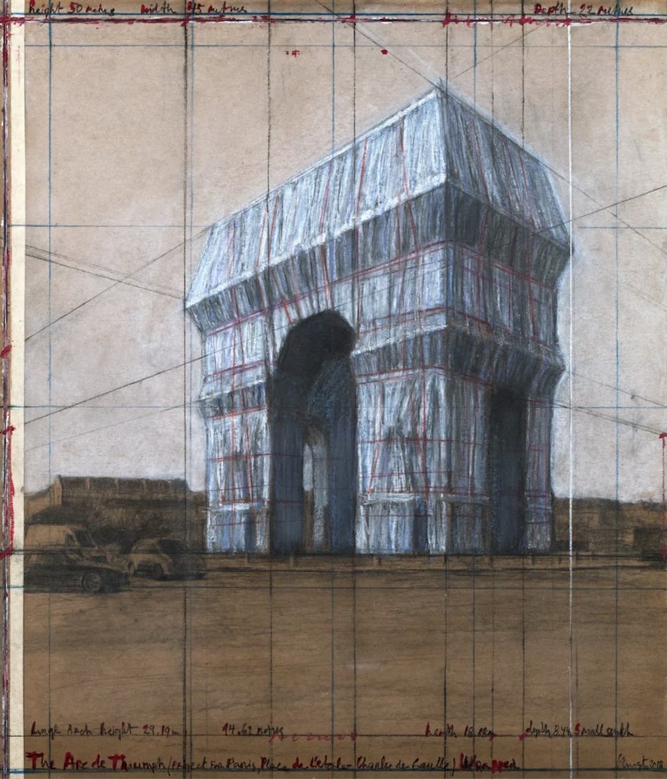 Christo projet l'Arc de Triomphe empaqueté - Dessin