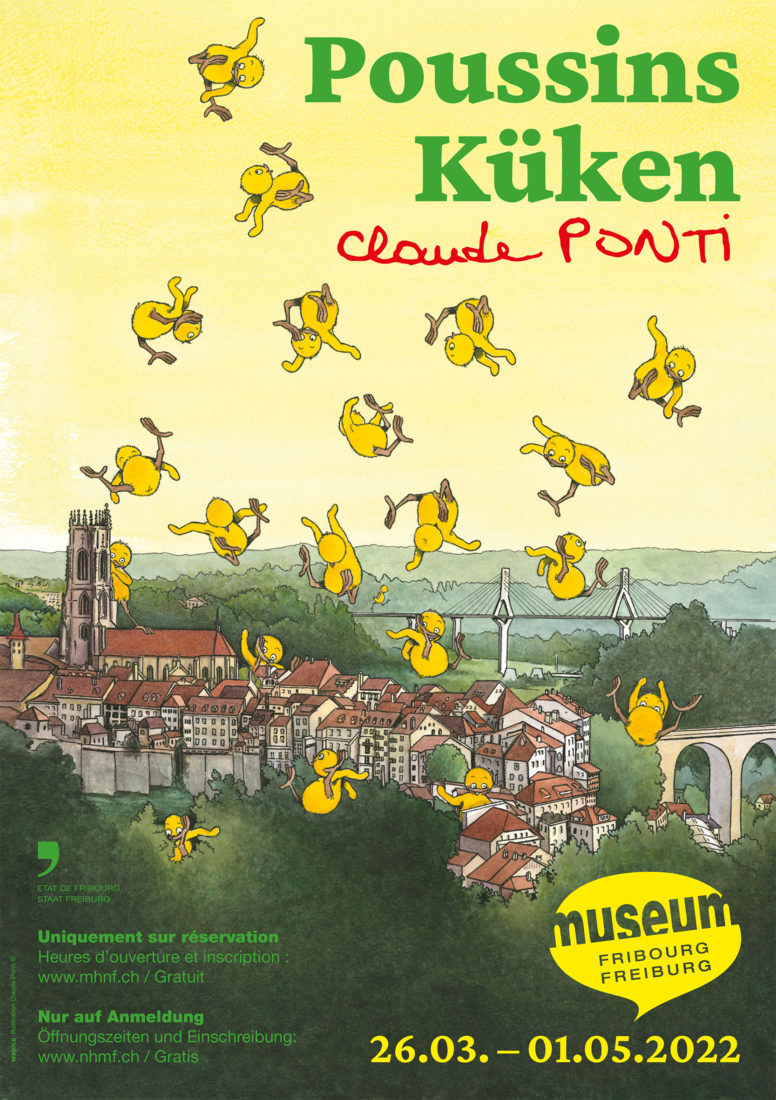 Affiche expo Poussins 2022 fribourg Claude Ponti