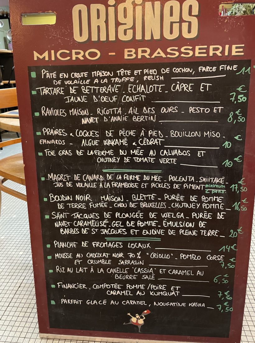 Origines bistrot Rennes carte