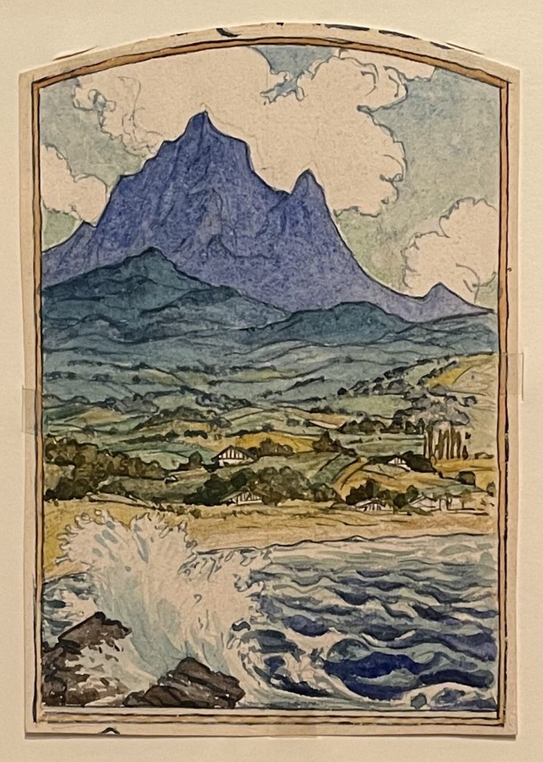 Eugène Grasset (1845-1917). Paysage de montagne et lac en Suisse centrale.