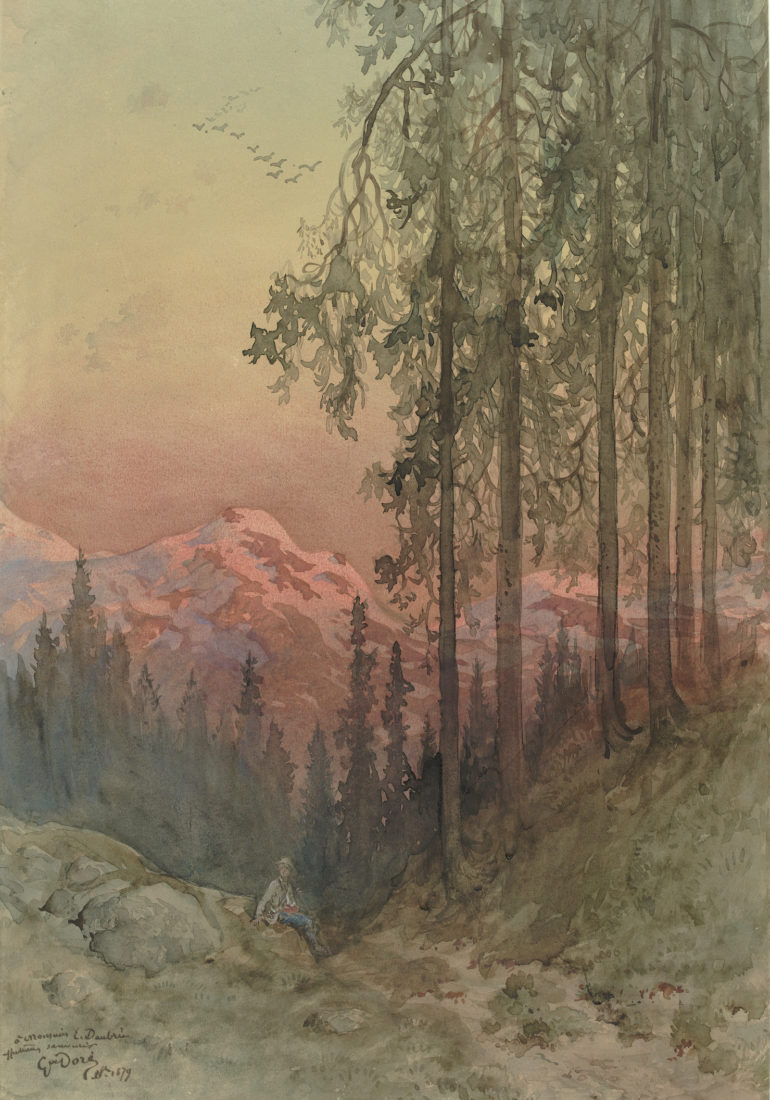 Paysage de montagne avec un promeneur, Gustave Doré 