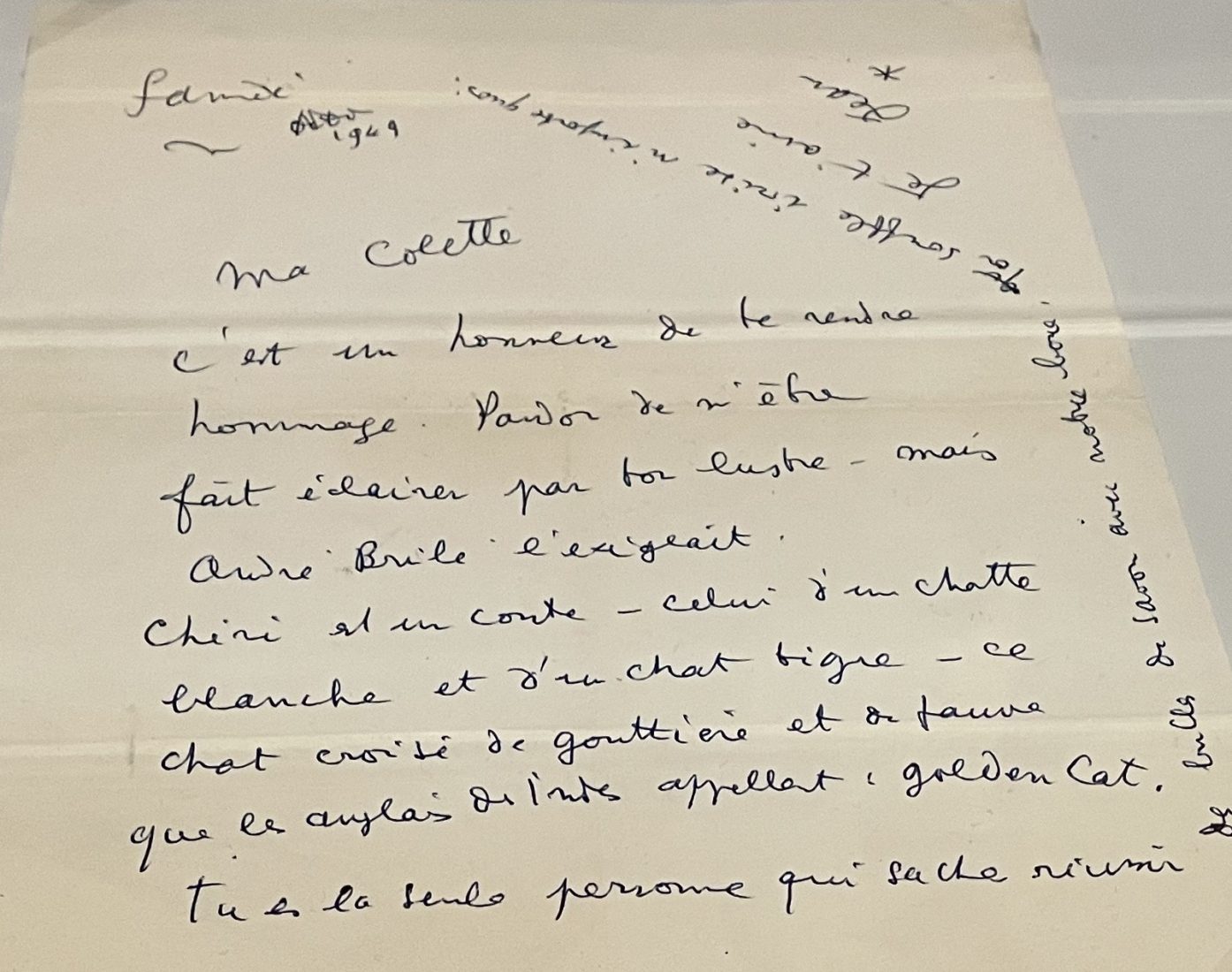 Jean Cocteau. Lettre à Colette (octobre 1949)