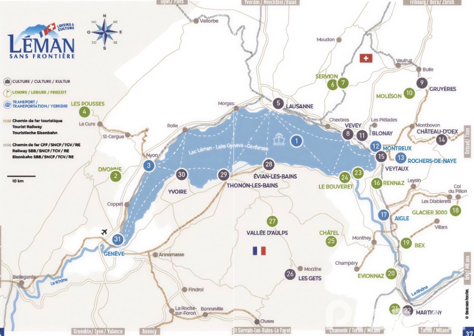 Carte des sites partenaires de Léman sans Frontière. 