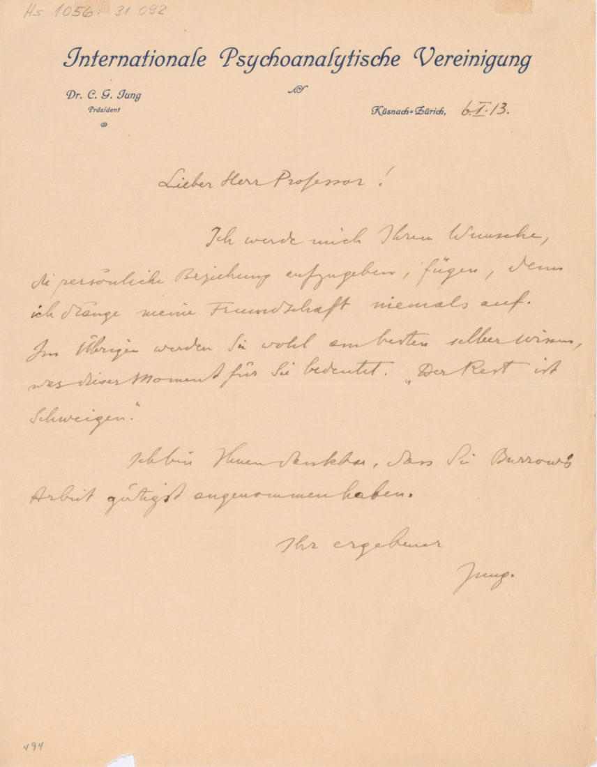 musée national suisse Zurich Lettre de rupture C. G. Jung à Sigmund Freud